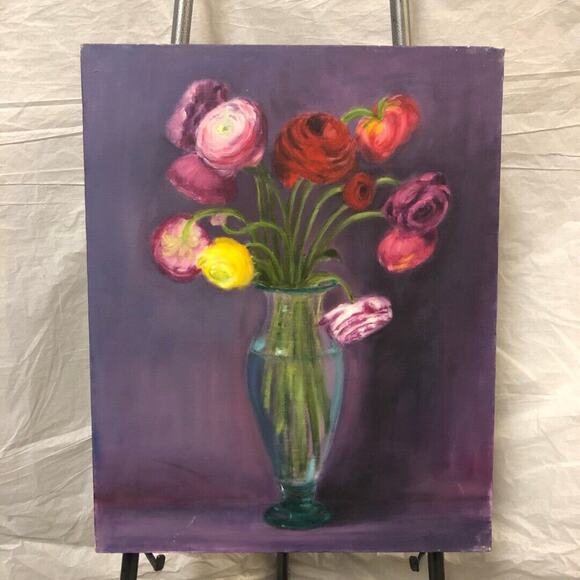 "Flower Vase" Still Life Oil on Canvas Painting by Ann Petrus Baker